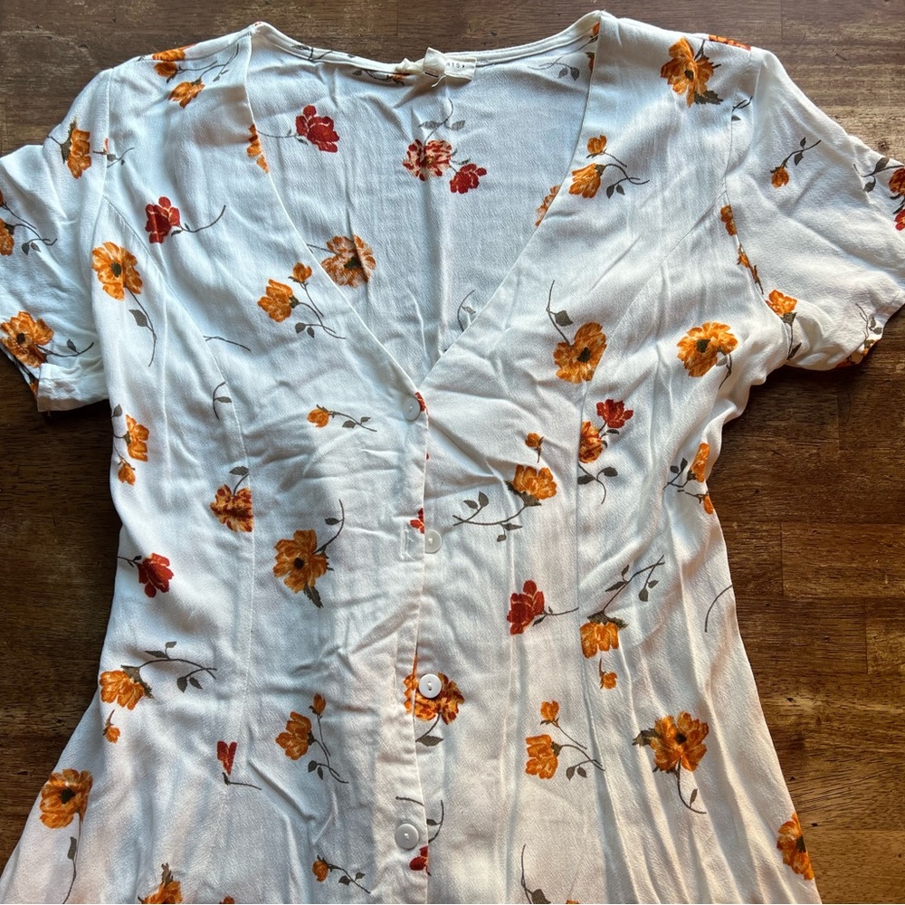 La Hearts White Mini Dress with Orange and Red Floral Print